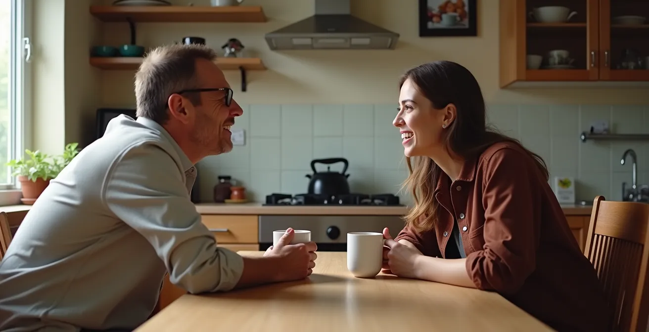 Parent et adolescent en conversation ouverte dans un environnement familial