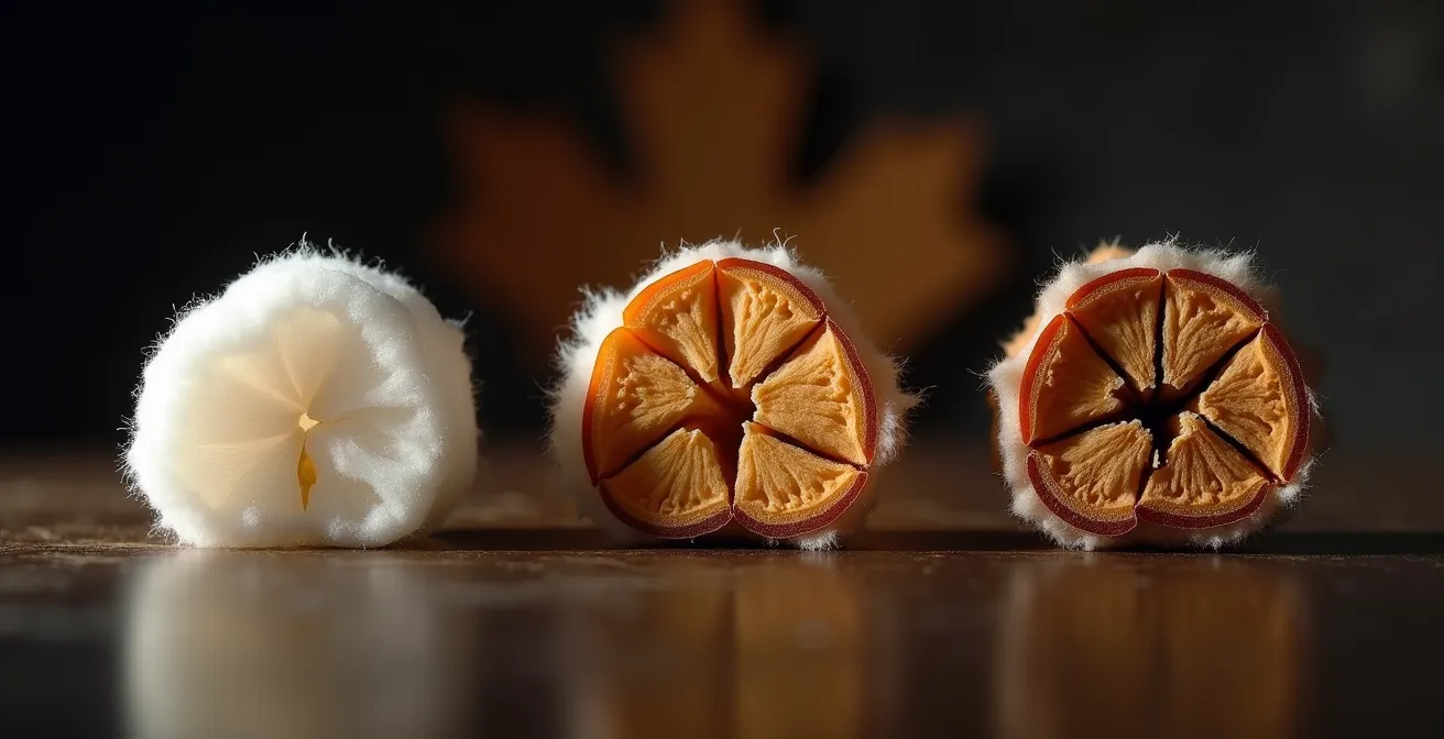 Coupe transversale d'une résistance montrant l'évolution de l'encrassement du coton