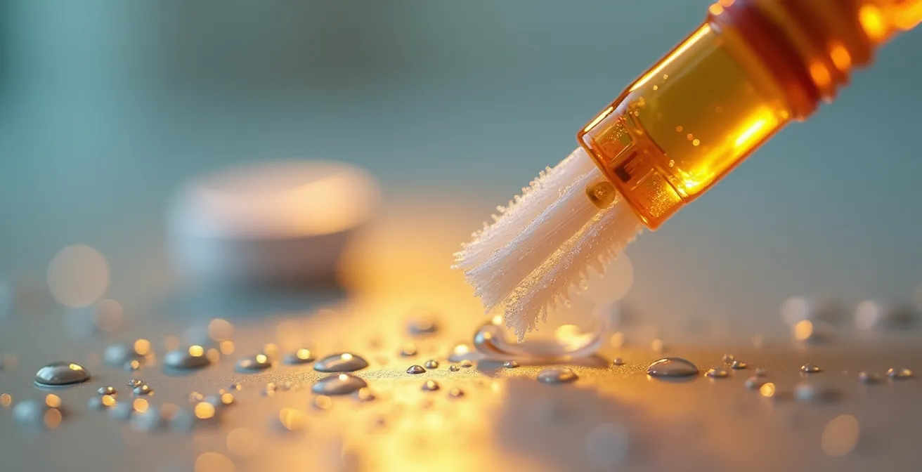 Vue macro d'une brossette interdentaire nettoyant l'intérieur d'un embout de cigarette électronique