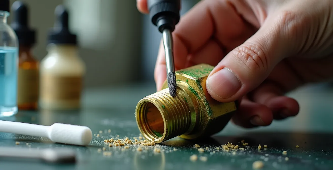 Gros plan sur le nettoyage d'une connexion 510 en laiton avec une brosse douce