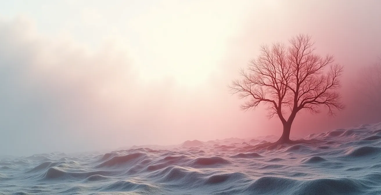 Vue en coupe de tissus pulmonaires montrant les zones de fibrose permanente et les zones régénérées