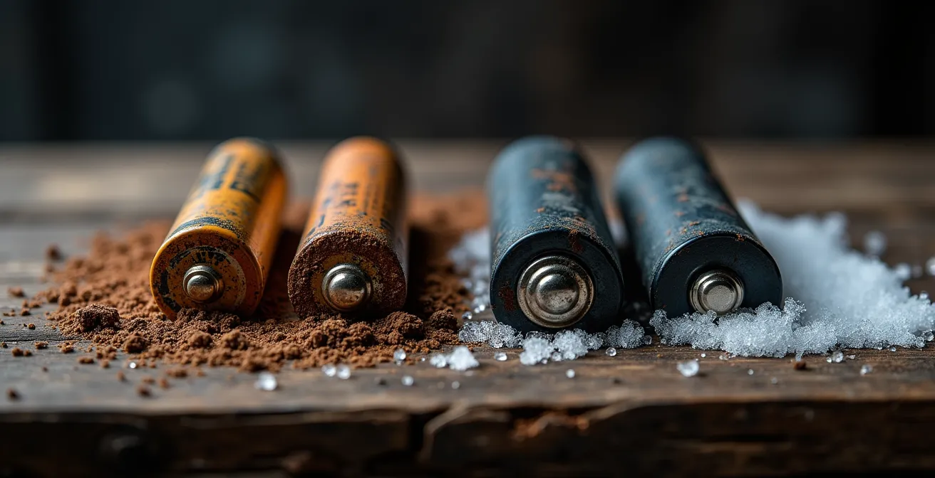 Comparaison visuelle entre accus sains et endommagés nécessitant un recyclage immédiat