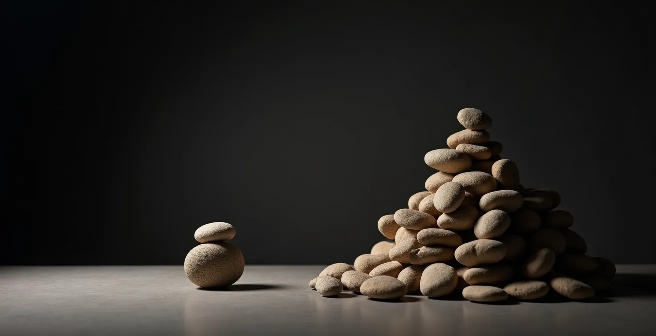 Image conceptuelle montrant un labyrinthe abstrait formé par des ombres et des lumières, symbolisant la confusion face au choix excessif.